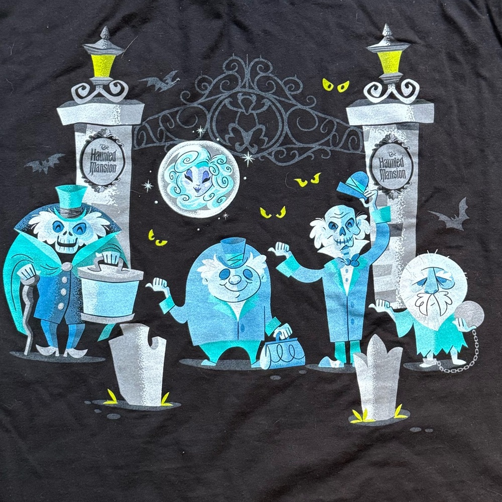 Disney Parks Haunted Mansion Black T-Shirt with Blue and White Graphic XXL